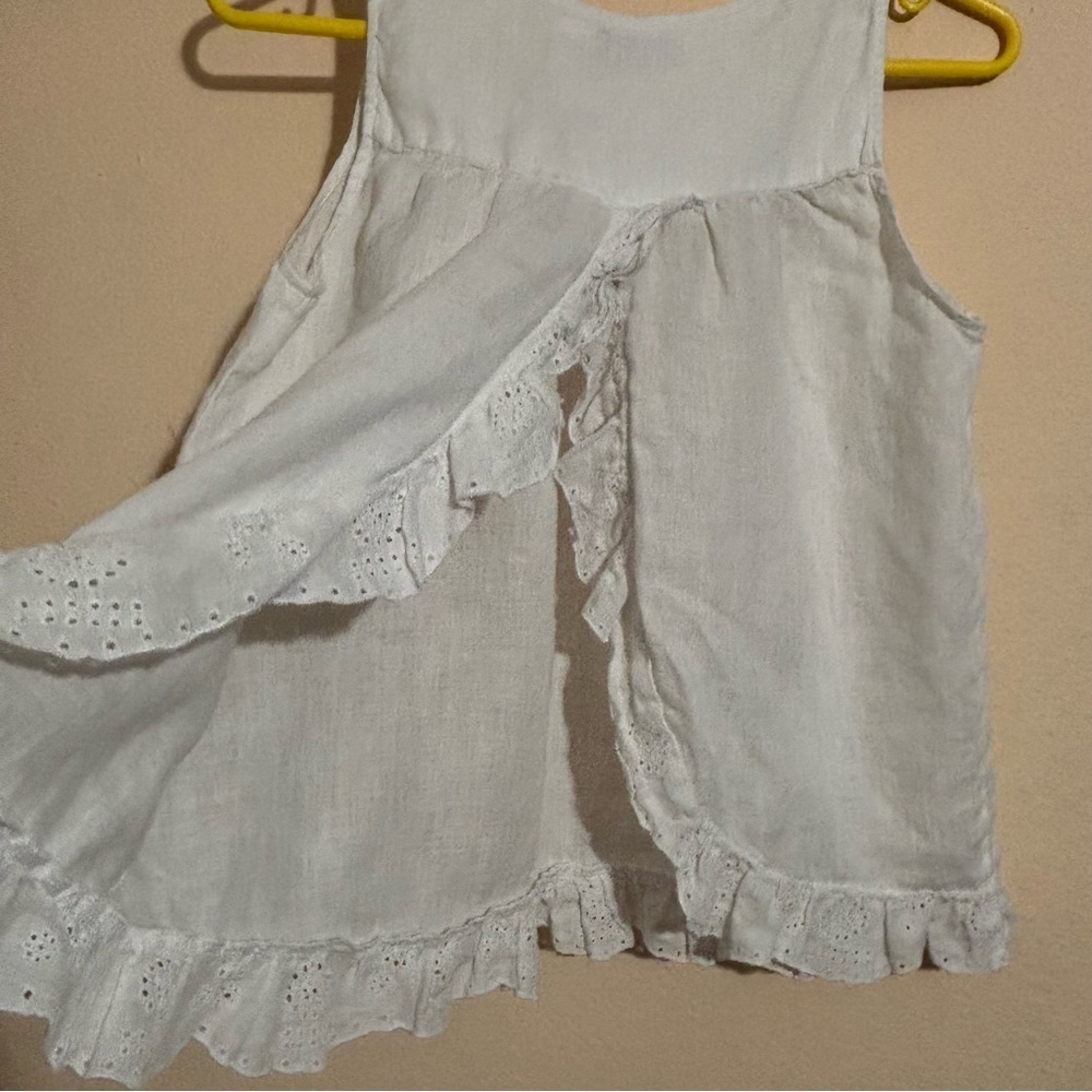 Acrobat White 100% Linen Sleeveless Ruffled Blouse Open Back Size S - Picture 3 of 7